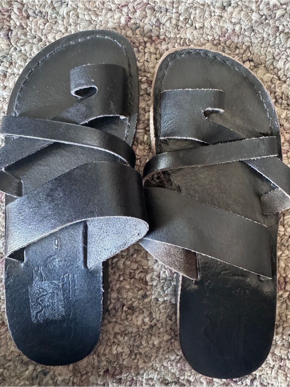 Women's Black Leather Crossover Slide Sandals
